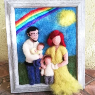 Tablou de familie din lână împâslită cu patru personaje