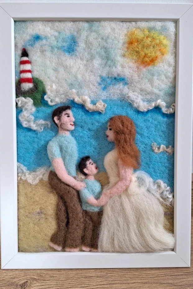 Tablou personalizat de familie din lână împâslită