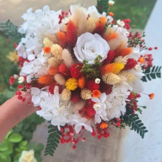 Buchet nașă roșu și portocaliu cu flori criogenate 1