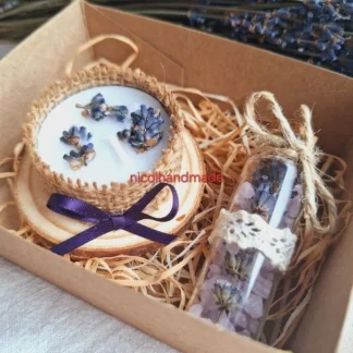 Mărturie set cu lavandă, lumânare și etichetă personalizată