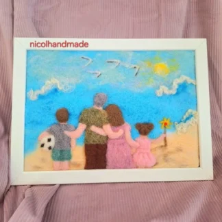 Tablou personalizat din lână împâslită cu scenă de familie la mare